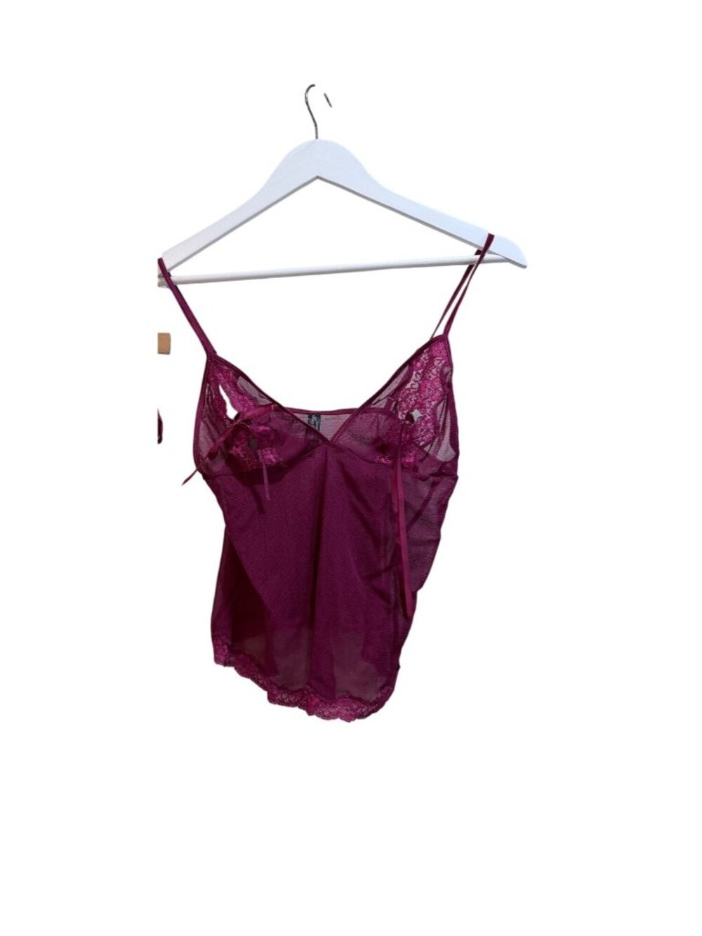 Victorias Secret Sexy Little Things Sheer Mesh Lace Cami  Magenta VTG L